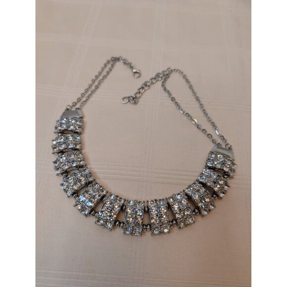Vntg Rhinestone Collar Choker Necklace Silver-Tone Special Occasion Jewelry - Picture 7 of 7